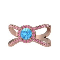 Akuamarin ve pembe kuvars 14 ayar rose altın yüzük