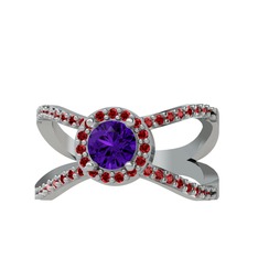 Ametist ve garnet 14 ayar beyaz altın yüzük