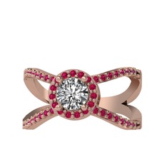 Beyaz zirkon ve rodolit garnet 8 ayar rose altın yüzük