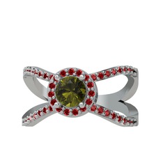 Peridot ve garnet 8 ayar beyaz altın yüzük