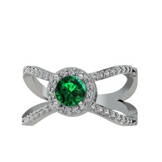 Yeşil kuvars ve beyaz zirkon 8 ayar beyaz altın yüzük