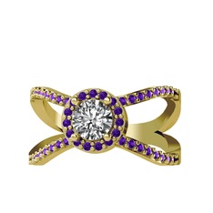 Aero Yüzük - Pırlanta ve ametist 925 ayar altın kaplama gümüş yüzük (0.5 karat) #1uf87sc