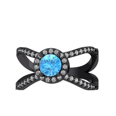 Aero Yüzük - Akuamarin ve swarovski 925 ayar siyah rodyum kaplama gümüş yüzük #1uu0gmj