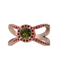 Aero Yüzük - Peridot ve garnet 14 ayar rose altın yüzük #1v8e3b9