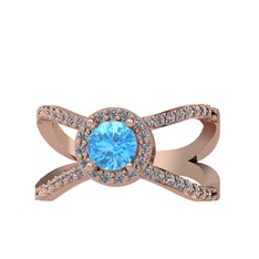 Aero Yüzük - Akuamarin ve pırlanta 925 ayar rose altın kaplama gümüş yüzük (0.4136 karat) #1v926nb