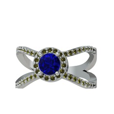 Aero Yüzük - Lab safir ve peridot 18 ayar beyaz altın yüzük #1wr0tpv