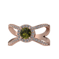 Peridot ve pırlanta 925 ayar rose altın kaplama gümüş yüzük (0.4136 karat)
