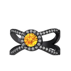 Aero Yüzük - Sitrin ve swarovski 925 ayar siyah rodyum kaplama gümüş yüzük #1x16pot