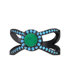 Aero Yüzük - Kök zümrüt ve akuamarin 925 ayar siyah rodyum kaplama gümüş yüzük #1y2isy0