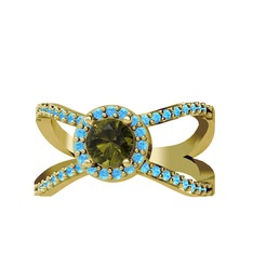 Peridot ve akuamarin 8 ayar altın yüzük