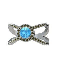 Akuamarin ve peridot 14 ayar beyaz altın yüzük