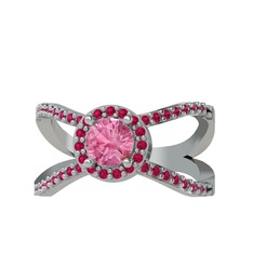 Aero Yüzük - Pembe kuvars ve rodolit garnet 18 ayar beyaz altın yüzük #38k28h