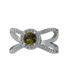 Peridot ve pırlanta 8 ayar beyaz altın yüzük (0.4136 karat)