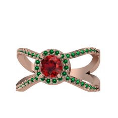 Garnet ve yeşil kuvars 14 ayar rose altın yüzük