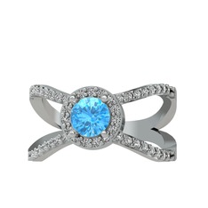 Aero Yüzük - Akuamarin ve swarovski 8 ayar beyaz altın yüzük #4wqrnq