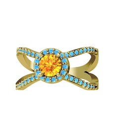 Aero Yüzük - Sitrin ve akuamarin 925 ayar altın kaplama gümüş yüzük #52utuj