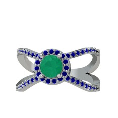 Aero Yüzük - Kök zümrüt ve lab safir 14 ayar beyaz altın yüzük #6bxktb