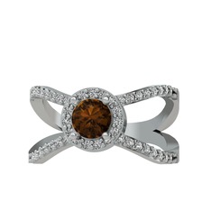 Aero Yüzük - Dumanlı kuvars ve swarovski 8 ayar beyaz altın yüzük #6ongvx