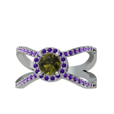 Aero Yüzük - Peridot ve ametist 8 ayar beyaz altın yüzük #7ivr7e