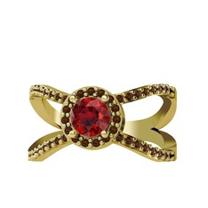 Garnet ve dumanlı kuvars 8 ayar altın yüzük