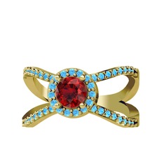Garnet ve akuamarin 925 ayar altın kaplama gümüş yüzük