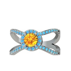 Aero Yüzük - Sitrin ve akuamarin 14 ayar beyaz altın yüzük #7uso4o