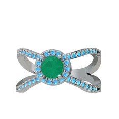 Aero Yüzük - Kök zümrüt ve akuamarin 8 ayar beyaz altın yüzük #8appyd