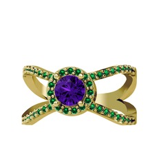 Aero Yüzük - Ametist ve yeşil kuvars 14 ayar altın yüzük #8rqvmy