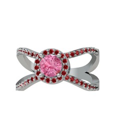 Pembe kuvars ve garnet 8 ayar beyaz altın yüzük