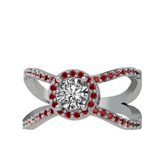 Aero Yüzük - Swarovski ve garnet 8 ayar beyaz altın yüzük #95na1x