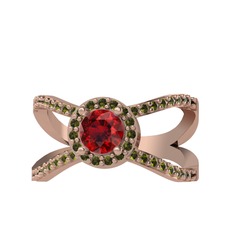 Garnet ve peridot 18 ayar rose altın yüzük