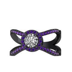 Aero Yüzük - Swarovski ve ametist 925 ayar siyah rodyum kaplama gümüş yüzük #9ky6kg