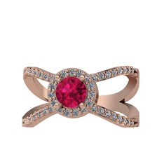 Rodolit garnet ve pırlanta 18 ayar rose altın yüzük (0.4136 karat)