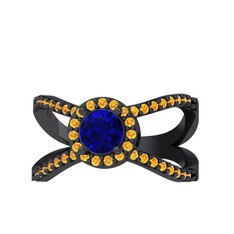 Aero Yüzük - Lab safir ve sitrin 925 ayar siyah rodyum kaplama gümüş yüzük #btqt0p