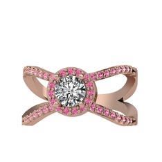 Pırlanta ve pembe kuvars 18 ayar rose altın yüzük (0.5 karat)