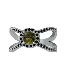 Aero Yüzük - Peridot ve siyah zirkon 18 ayar beyaz altın yüzük #d0zkwr