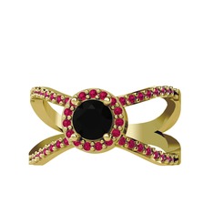 Aero Yüzük - Siyah zirkon ve rodolit garnet 8 ayar altın yüzük #d36tvc