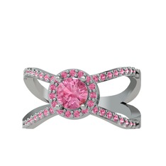 Pembe kuvars 8 ayar beyaz altın yüzük