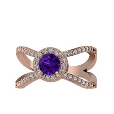 Aero Yüzük - Ametist ve swarovski 18 ayar rose altın yüzük #e8bo2l