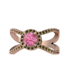 Aero Yüzük - Pembe kuvars ve peridot 8 ayar rose altın yüzük #eb7hgq