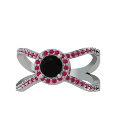 Aero Yüzük - Siyah zirkon ve rodolit garnet 14 ayar beyaz altın yüzük #f4eqar