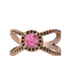 Pembe kuvars ve dumanlı kuvars 8 ayar rose altın yüzük