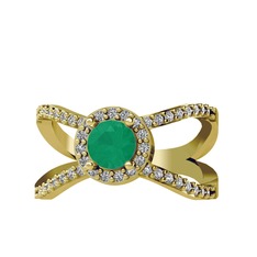 Kök zümrüt ve swarovski 8 ayar altın yüzük