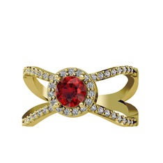 Garnet ve beyaz zirkon 18 ayar altın yüzük