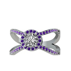 Aero Yüzük - Swarovski ve ametist 14 ayar beyaz altın yüzük #hnt61f