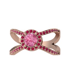 Pembe kuvars ve rodolit garnet 8 ayar rose altın yüzük