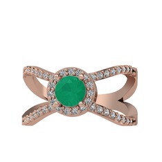 Aero Yüzük - Kök zümrüt ve beyaz zirkon 925 ayar rose altın kaplama gümüş yüzük #j7mrbj