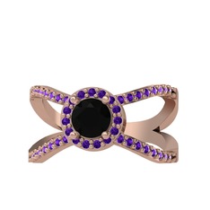 Aero Yüzük - Siyah zirkon ve ametist 8 ayar rose altın yüzük #jdmuz8