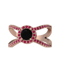 Siyah zirkon ve rodolit garnet 14 ayar rose altın yüzük