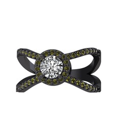 Swarovski ve peridot 925 ayar siyah rodyum kaplama gümüş yüzük